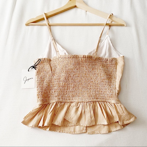 NWT Brown & White Gingham Button Down Peplum Tank Top - Picture 4 of 7